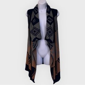 Pink Rose Sleeveless Cardigan Asymmetrical Hem Collared Geometric Pattern Size L